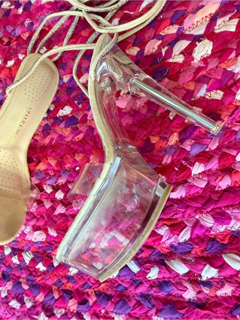 Clear Lace-Up Platform Heels in Nude NWOB